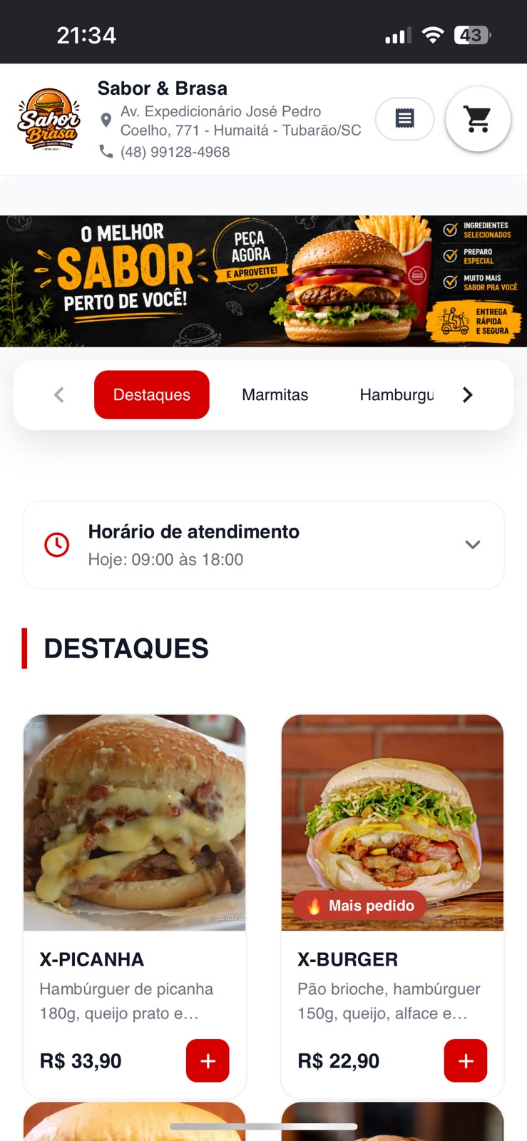 Cardápio digital no celular